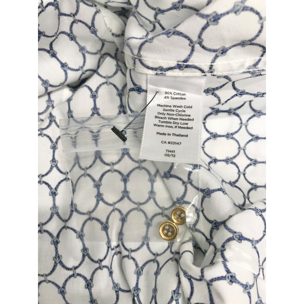 Talbots White Blue‎ Chain Print Wrinkle Resistant Button Front Shirt Size 14 NEW - Picture 8 of 9